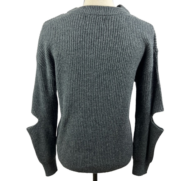 Choker Collar Sweater Peek-A-Boo Elbows Ribbed Knie Gray Small - Picture 5 of 11